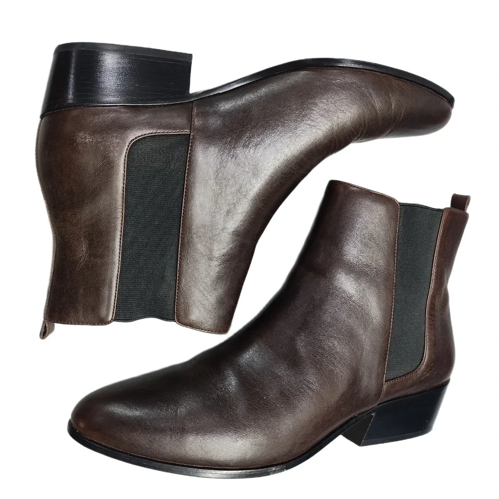 Michael Kors Chelsea Boots Womens Size 9M Brown Black Leather Almond Toe Slip On